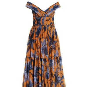 NWT Andres Otalora Exclusive Magdalena Pleated Chiffon Maxi Dress Designer Sz 2